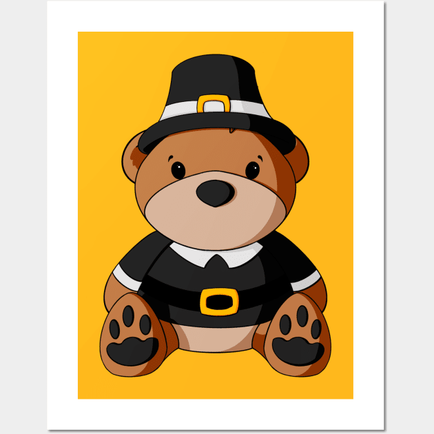 Boy Pilgrim Teddy Bear Wall Art by Alisha Ober Designs